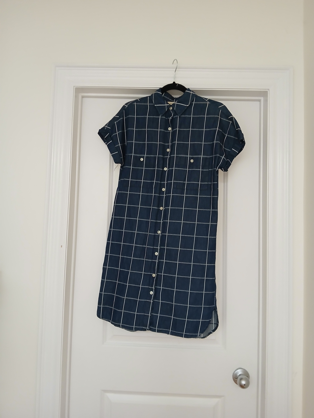 Women’s Navy Windowpane Button-Down Shirt Mini Dress